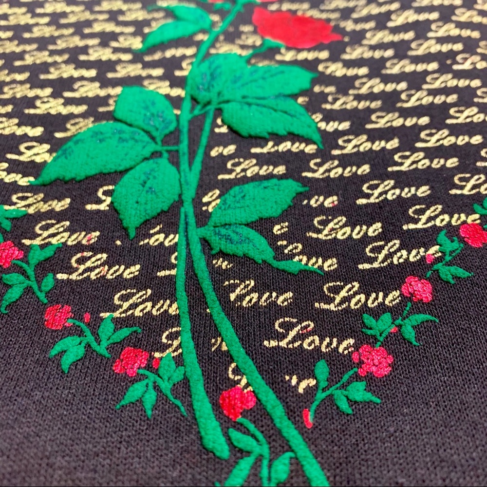 Vintage 80’s Roses & Love Gold Glitter Print Crewneck - Picture 4 of 6